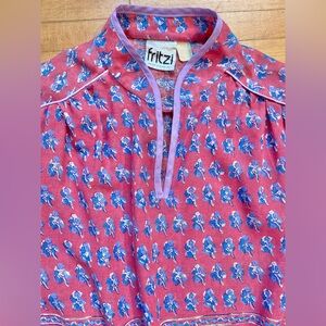 1970s FRITZI CALIFORNIA Vintage India Type Blouse Top Shirt Airy Bohemian Pink